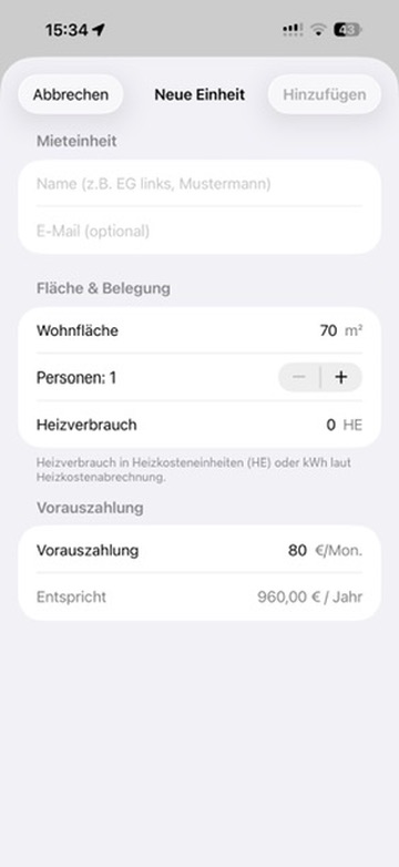 Formular zum Anlegen einer Mieteinheit in Vermietly