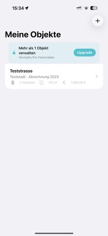 Vermietly Objektübersicht auf dem iPhone